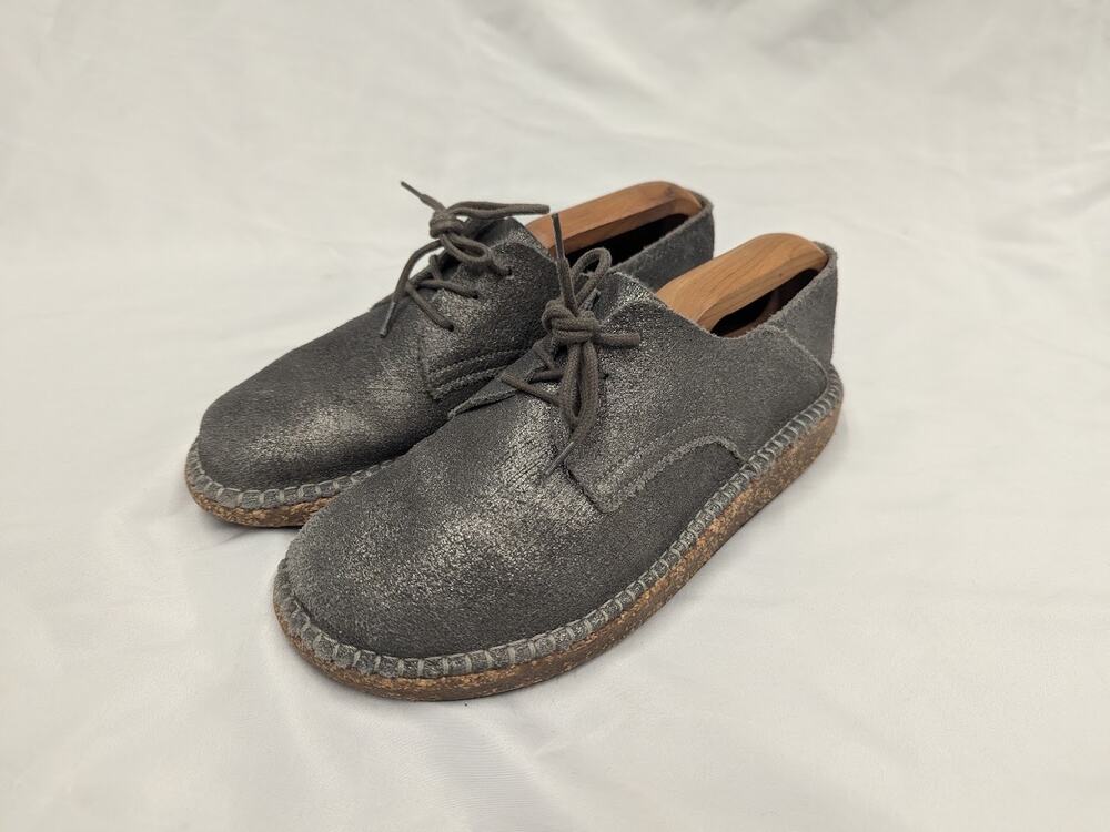 Birkenstock Unisex Size 38 Gary Espadrilles Gray Metallic Lace Up Shoe Portugal